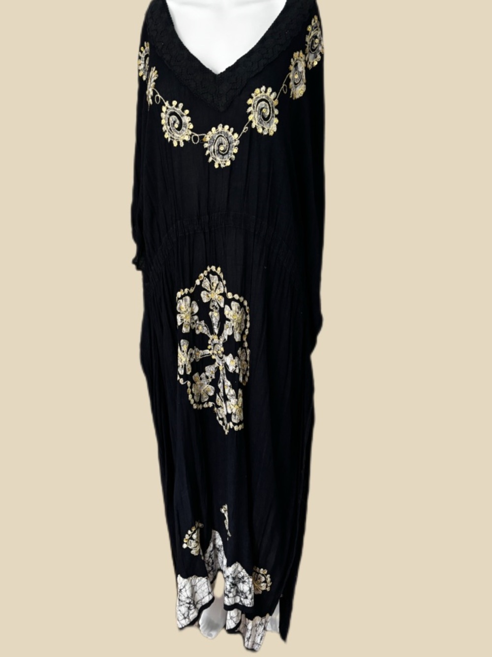 BoHo Chic Plus Size Black Maxi Cafton Embellished with Gold - Picture 6 of 7